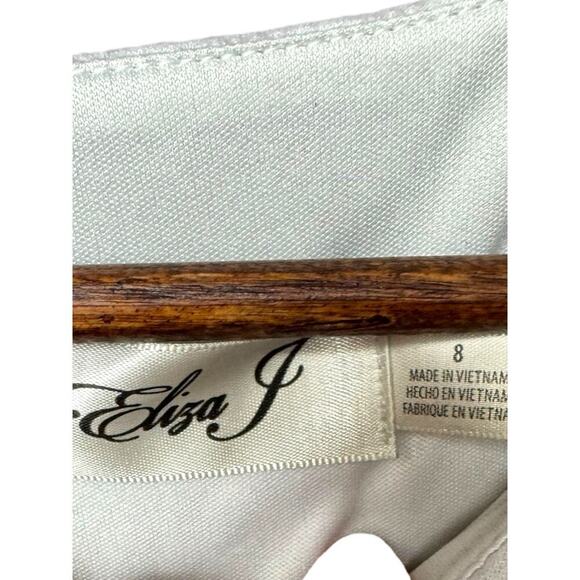 Eliza J White Fit & Flare Textured Knit Dress 8 Elegant Boat Neck 3/4 Sl A-Line - Picture 3 of 8